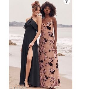 Romance in the Making Mauve Floral Print Velvet Maxi Dress